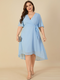 Asymmetrical Knotted Half Sleeve Plus Size Chiffon Dress - Blue