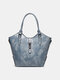 Women Vintage Faux Leather Wear-Resistant Skin-Friendly Handbag Tote - Blue