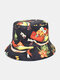 Women Cotton Double-sided Wearable Cartoon Calico Pattern Print Casual Sunshade Bucket Hat - Black