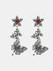 Alloy Vintage Diamond Flower Long Tassel Butterfly Pearl Earrings - Silver