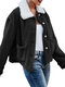 Women Turn Down Collar Long Sleeves Warm Coat With Side Pockets - Black