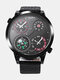 Vintage grand cadran hommes Watch thermomètre double fuseau horaire boussole quartz Watch - Cadran rouge bande noire