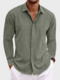 Mens Plain Lapel Button Up Casual Long Sleeve Shirts - Green
