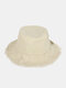 Unisex Washed Cotton Solid Color Raw-edged Damaged Fashion Sunshade Bucket Hat - Beige