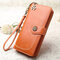 Women Trifold Oil Wax Leather Long Purse Solid Vintage Phone Bag 13 Card Holder Clutch Bag - Orange