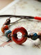 Vintage Circle Colorful Flower Glaze Beads Beaded Hand-woven Ceramic Bracelet - Red