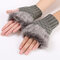 Women Winter Warm Knitted Thicken Fingerless Gloves Artificial Rabbit Hair Half Finger Sleeve - Dark Grey