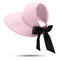 Women UV Protection Straw Hat Wide Brim Bucket Hats Round Flat Caps Beach Holiday Cap - Pink
