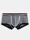 Men Striped Cotton Boxer Briefs Comfortable Contrast Color Contour Pouch Underwear - White