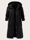 Plus Size Solid Zip Front Fake 2pcs Pocket Hooded Casual Coat - Black