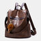 Women PU Leather Solid Casual Anti theft Backpack Shoulder Bag - Dark brown