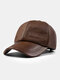 Men Cow Leather Solid Letter Embossing Dome Built-in Ear Protection Windproof Warmth Earflap Hat Baseball Cap - Coffee