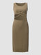 Сплошной вырез без рукавов с круглым вырезом Шея Повседневная одежда Женское Платье - Хаки