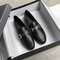 Women Dress Shoes Metal Decor Slip On Flats Loafers - Black