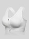 Plus Size Front Zipper Wireless Shockproof Full Cup Removable Pad Sports Bras - White