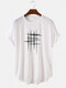Mens Line Graphic High Low Curved Hem Sports Short Sleeve T-Shirts - White