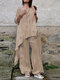 Einfarbige Damen-Kombinationen aus Baumwolle mit Rundhalsausschnitt und unregelmäßigem Saum - Aprikose