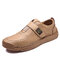 Men Microfiber Leather Hook Loop Hand Stitching Soft Casual Shoes - Brown