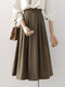 Solid A-line Pleated Casual Skirt For Women - بنى