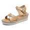 Women Cross Strap Comfy Breathable Buckle Strap Beach Casual Wedges Sandals - Apricot