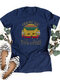 Printed O-neck Short Sleeve T-shirt For Women - Navy