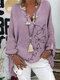 V-neck Butterflies Print Long Sleeve Loose Blouse For Women - Purple