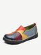 SOCOFY Soft اليدوية الربط Colorful جلد طبيعي خياطة الانزلاق على حذاء بدون كعب مسطح غير رسمي - أخضر