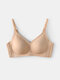 Women Wireless Back Closure Full Coverage Breathable Solid Color Bras - Nude