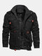 Mens Winter Fleece Warm Detachable Hooded Multi Pockets Casual Cotton Outdoor Jacket - Black