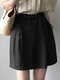 Solid Drawstring Waist Pocket Wide Leg Casual Shorts - Black