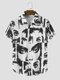 Mens All Over Figure Face Print Street Short Sleeve Shirts - White