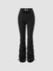 High Waist Pocket Cut Out Drawstring Solid Pants - Black