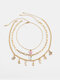 Vintage Alloy Simple Multi-layer Tassel Multi-element Necklace Butterfly Letter Necklace Set - Gold