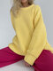 Solid Loose Dropped Shoulder Long Sleeve Knit Sweater - Yellow
