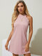 Solid Bowknot Cut Out Halter Mini Dress For Women - Pink