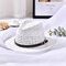 Unisex Summer Foldable Sunscreen Jazz Hat Casual Breathable Beach Sun Straw Fisherman Hat - White
