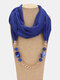 Vintage Beaded Chain Pendant Solid Color Chiffon Resin Neck Sun Protection Scarf Necklace - Blue