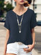 Women Solid High-low Hem V-neck Short Sleeve T-shirt - Navy
