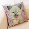 Cute Gato Patrón Funda de almohada de lino de algodón Cojín de sofá Coche Funda de almohada - L