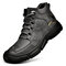 Men Cow Leather Stitching Non-slip Breathable Soft Sole Outdoor Hiking Boots - Gray
