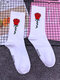 5 Pairs Unisex Cotton Jacquard Red Rose Letters Fashion Breathable Tube Socks - White