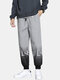 Mens Texture Ombre Letter Print Casual Drawstring Pants With Pocket - Gray