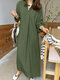 Women Solid Long Sleeve Lapel Shirt Maxi Dress - Dark Green