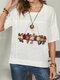 Birds Print Half Sleeve O-neck Vintage T-Shirt For Women - White