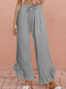 Casual Patchwork Elastic Waist Lace Plus Size Pants - Grey