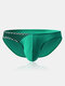Men Mesh Patchwork Sexy Briefs Spandex Stretch Breathable Low Rise Solid Color Underwear With Pouch - Green