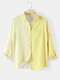 Contrast Color Stripe Pocket Long Sleeve Lapel Button Shirt - Khaki