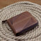 Genuine Leather Vintage Zipper Driver License Trifold Wallet For Men - Brown