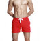 Mens Home Shorts Breathable Elastic Waist Drawstring Jogging Cotton Sports Shorts - Red