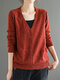 Solid Pocket Button V-neck Long Sleeve Knitted Cardigan - Red